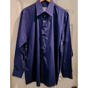 Calvin Klein Button Up Shirt Mens 17 32/33 Navy Blue Long Sleeve Collared large